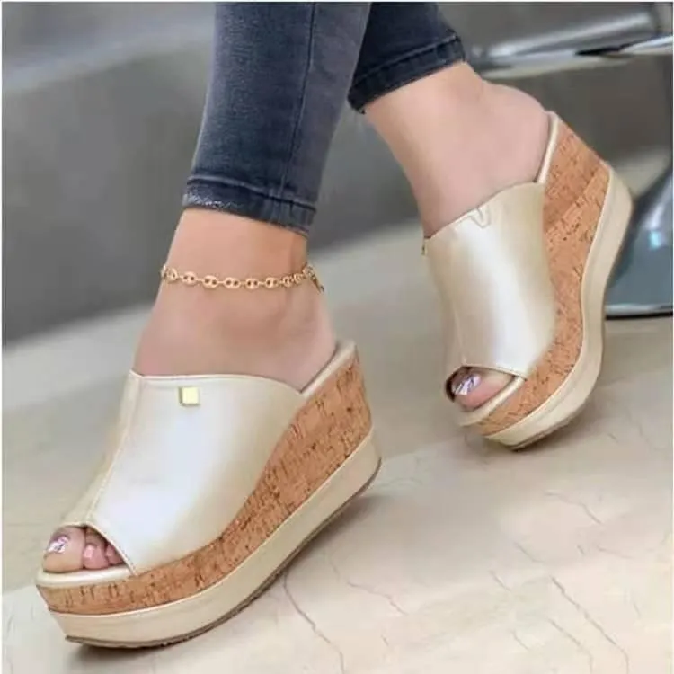 Women's fashion peep toe thick platform wedge slide sandals